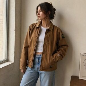 John Deere Workwear Jacket Youth XL Brown Canvas Chore Coat Fits Womens Small